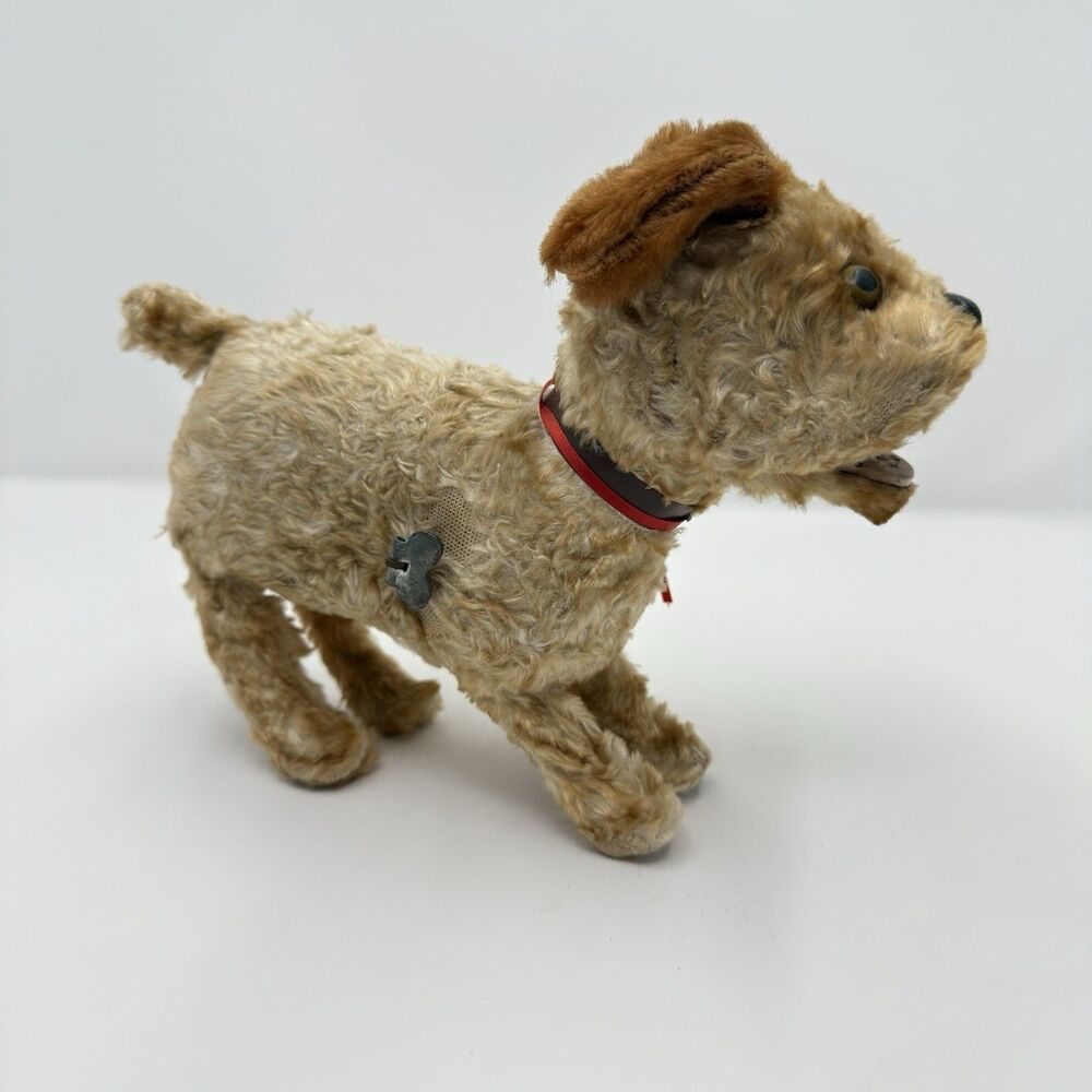 Vintage Japan Wind Up Dog Toy Works Mohair Fur Terrier Style Made in Japan